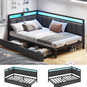 Fabric Guardrail Charging and Storage Corner Bed